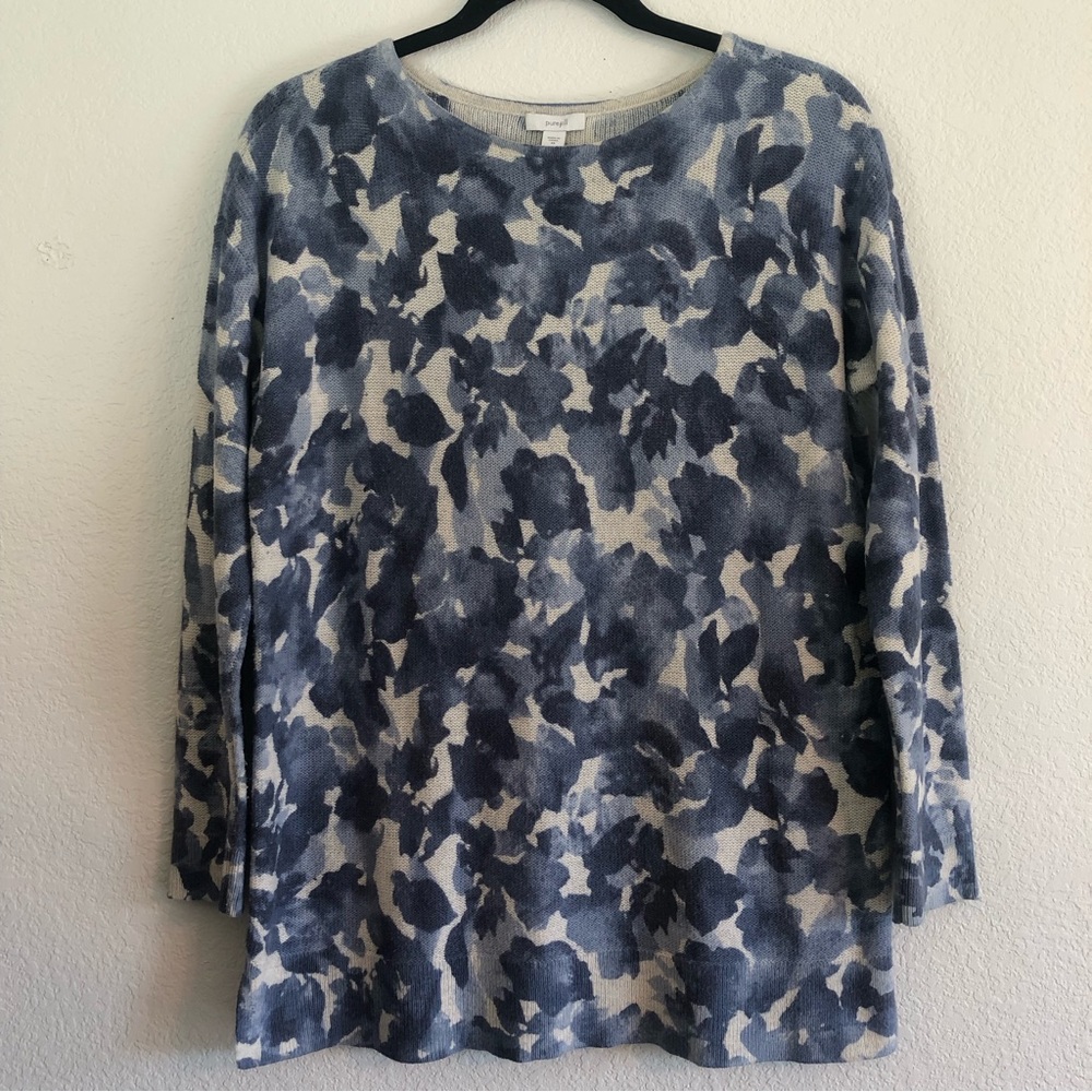J. Jill Pure Jill Blue and White Watercolor Floral Sweater